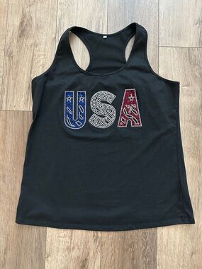 Black Racerback Tank with USA Rhinestone Logo